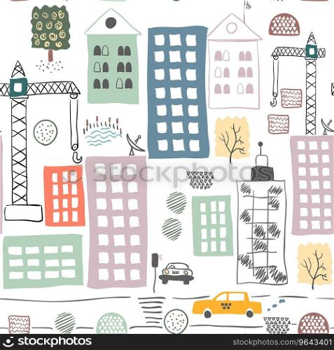 Seamless pattern with cartoon street Royalty Free Vector