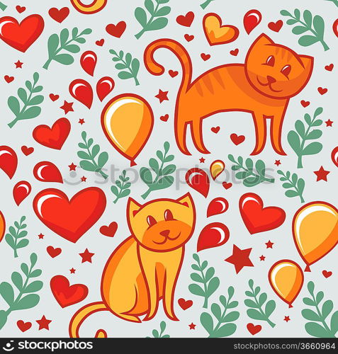 seamless pattern with cats in love - vector illustration