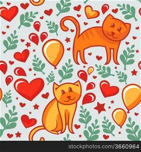 seamless pattern with cats in love - vector illustration