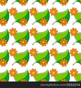 Seamless pattern with chamomiles and green leaf