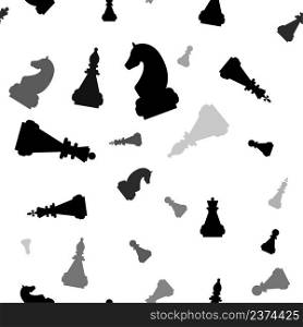 Seamless pattern with chess pieces in different shades of gray and black. Chess background vector illustration. Template for fabric, paper, packaging and product design