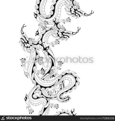 Seamless Pattern With Chinese Dragons Coloring Page For Printing And Drawing Traditional China