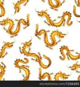 Seamless pattern with Chinese dragons. Traditional China symbol. Asian mythological golden animals.. Seamless pattern with Chinese dragons.