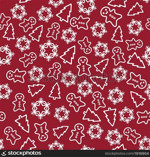 Seamless pattern with Christmas tree and snowflake.