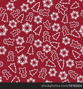 Seamless pattern with Christmas tree and snowflake.