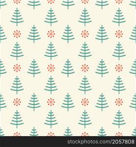 Seamless pattern with Christmas tree and snowflake