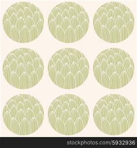 Seamless pattern with circles and hand drawn cactus pattern, vector illustration