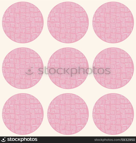 Seamless pattern with circles and hand drawn line pattern, vector illustration