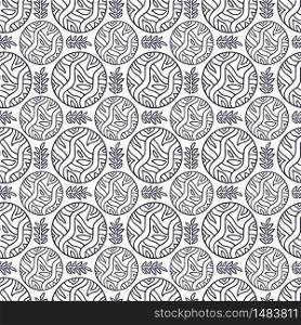 Seamless pattern with circles linear ornament. Background for fabric or wallpaper. Repeating pattern in decorative style with folk ornaments. Unusual textile design for clothes and linen. Seamless pattern with circles linear ornament. Background for fabric or wallpaper. Repeating pattern in decorative style with folk ornaments. Unusual textile design for clothes and linen.