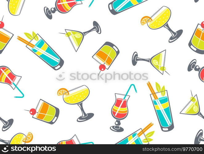 Seamless pattern with cocktails in glass. Alcoholic drink for party, bar and restaurant menu.. Seamless pattern with cocktails in glass. Alcoholic drink for party.