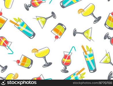 Seamless pattern with cocktails in glass. Alcoholic drink for party, bar and restaurant menu.. Seamless pattern with cocktails in glass. Alcoholic drink for party.