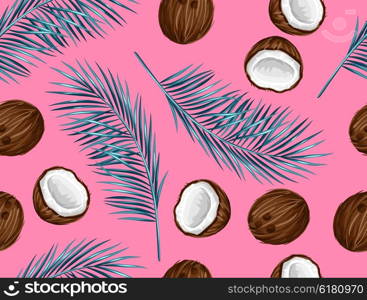 Seamless pattern with coconuts. Tropical abstract background in retro style. Easy to use for backdrop, textile, wrapping paper, wall posters.
