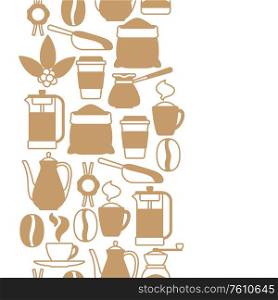 Seamless pattern with coffee icons. Food illustration of beverage items. Background for coffee shop, bar and cafe.. Seamless pattern with coffee icons. Food illustration of beverage items.