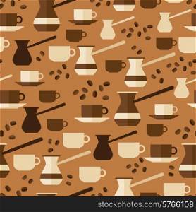 Seamless pattern with coffee icons in flat design style.