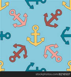 Seamless pattern with color little nautical in blue background