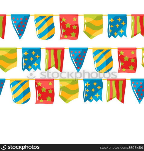 Seamless pattern with color patterned flags garland. Decoration for celebration and holiday.. Seamless pattern with color patterned flags garland. Decoration for celebration.