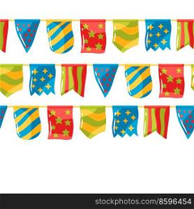 Seamless pattern with color patterned flags garland. Decoration for celebration and holiday.. Seamless pattern with color patterned flags garland. Decoration for celebration.