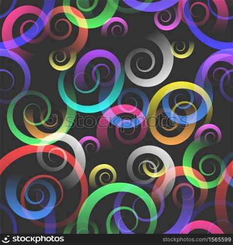 Seamless pattern with color sparkling spiral swirls. Bright vector fashion for textile, paper, cover, surface, wallpaper. Vector illustration.