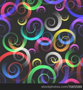 Seamless pattern with color sparkling spiral swirls. Bright vector fashion for textile, paper, cover, surface, wallpaper. Vector illustration.