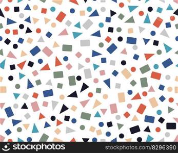 Seamless pattern with colored confetti of triangles, circles and squares