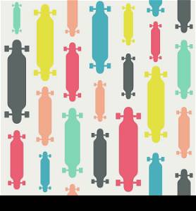 Seamless pattern with colored longboards. Background with skateboards and longboards