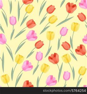 Seamless pattern with colored tulips.