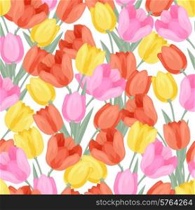 Seamless pattern with colored tulips.