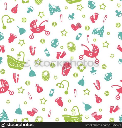 seamless pattern with colorful baby icons. baby things