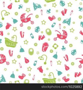 seamless pattern with colorful baby icons. baby things