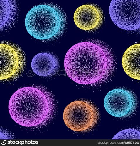 Seamless pattern with colorful balls on dark background.