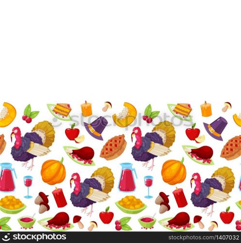 Seamless pattern with colorful cartoon object for thanksgiving day on white background.