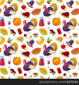 Seamless pattern with colorful cartoon object for thanksgiving day on white background.
