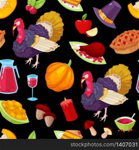 Seamless pattern with colorful cartoon object for thanksgiving day.Vector illustration.