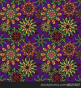 Seamless pattern with colorful drawn mandala flowers