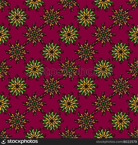 Seamless pattern with colorful drawn mandala flowers