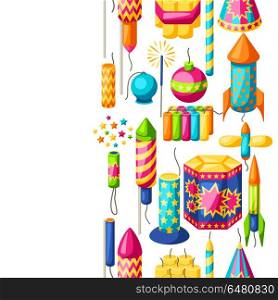 Seamless pattern with colorful fireworks. Different types of pyrotechnics, salutes and firecrackers. Seamless pattern with colorful fireworks. Different types of pyrotechnics, salutes and firecrackers.