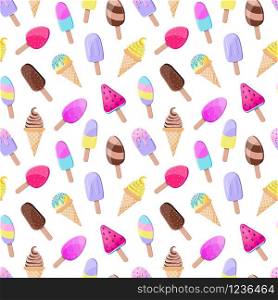 Seamless pattern with colorful ice cream on white background