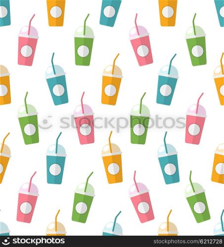 Seamless Pattern with Colorful Set of Milkshakes with Straws. Illustration Seamless Pattern with Colorful Set of Milkshakes with Straws - Vector