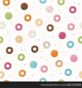 Seamless pattern with colorful tasty glossy donuts, vector illustration