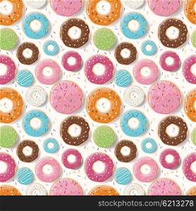 Seamless pattern with colorful tasty glossy donuts, vector illustration