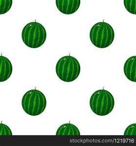 Seamless pattern with colorful whole watermelon isolated on white background. Fresh cartoon berries. Vector illustration for design, web, wrapping paper, fabric.