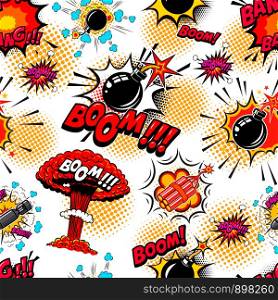 Seamless pattern with comic style bomb burst. Design element for poster, card, banner, t shirt. Vector illustration
