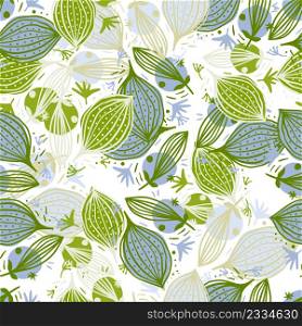 Seamless pattern with contemporary leaves. Creative floral leaf wallpaper. Doodle style. Modern design for fabric, textile print, surface, wrapping, cover, greeting card. Vector illustration. Seamless pattern with contemporary leaves. Creative floral leaf wallpaper.