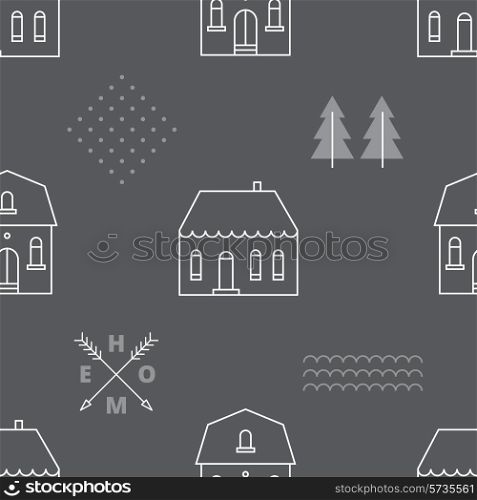 Seamless pattern with country houses. Vector illustration.