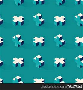 Seamless pattern with cross or plus shape on green background in modern dotted texture style. Fabric, wrapper or wallpaper print in stylized retro flat trend