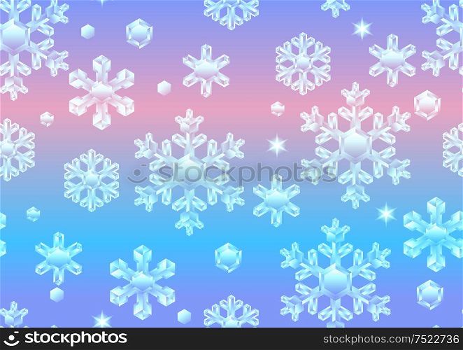 Seamless pattern with crystal snowflakes. Background for Merry Christmas and Happy New Year.. Seamless pattern with crystal snowflakes.