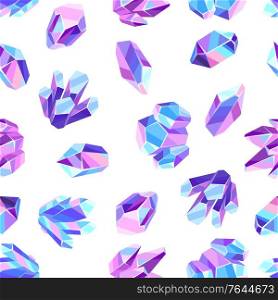 Seamless pattern with crystals and minerals. Decorative illustration of precious stones.. Seamless pattern with crystals and minerals.