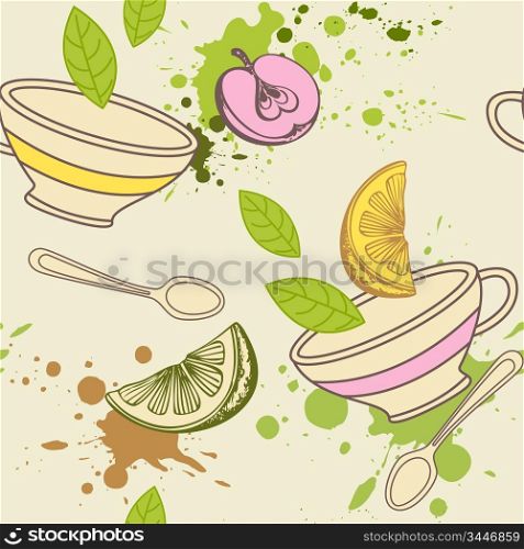 seamless pattern with cup and fruits