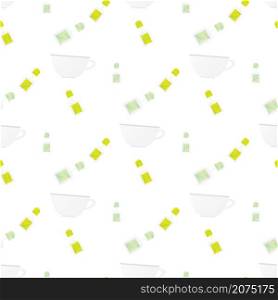 Seamless pattern with cup and teabag on white background Vector illustration. Kitchen seamless pattern