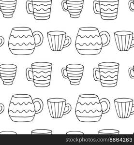 Seamless pattern with cup mug. Cup in doodle style. Hand drawn vector illustration.